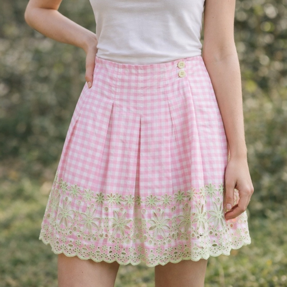 Vintage Lilly Pulitzer Wrap Skirt Women’s Sz 6 Pink Gingham Embroidered Eyelet